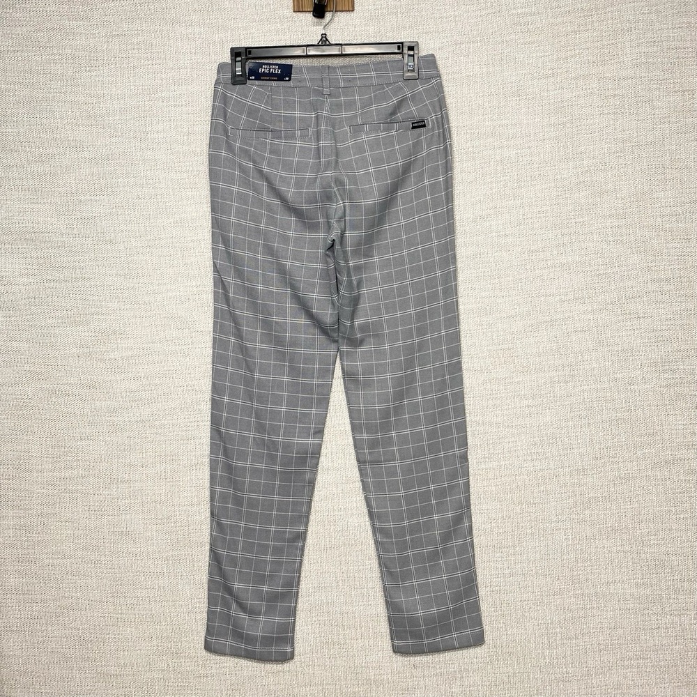 NEW Hollister Epic Flex Skinny Chino 26x30 Mens Flat Front Tapered Gray Plaid - Picture 3 of 7